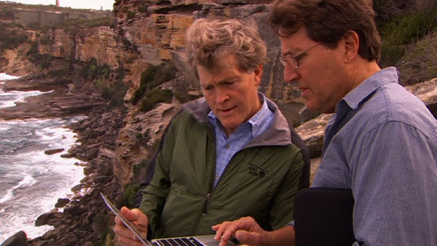 Steve Johnson and Daniel Glick at the Manly Cliff Site. (ABC TV)