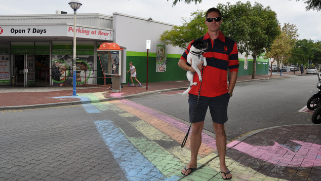 Mount Lawley local Adam Bishop at the rainbow crossing.