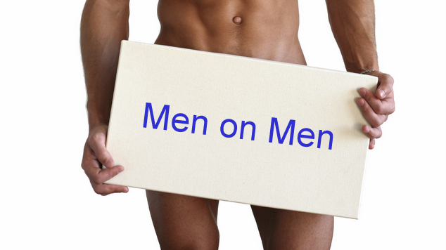 Naked Muscular Man Covering with a Box Isolated on White