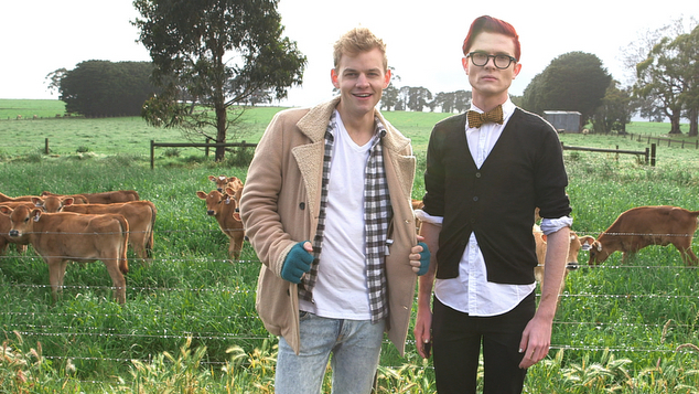 GAYCRASHERS Joel Creasey and Rhys Nicholson at local Colac farm