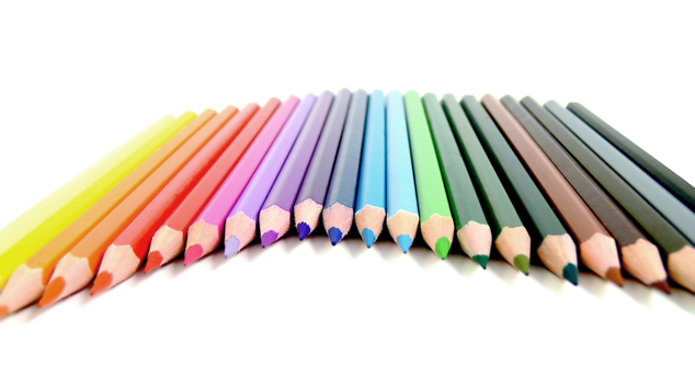 Colored crayons on white