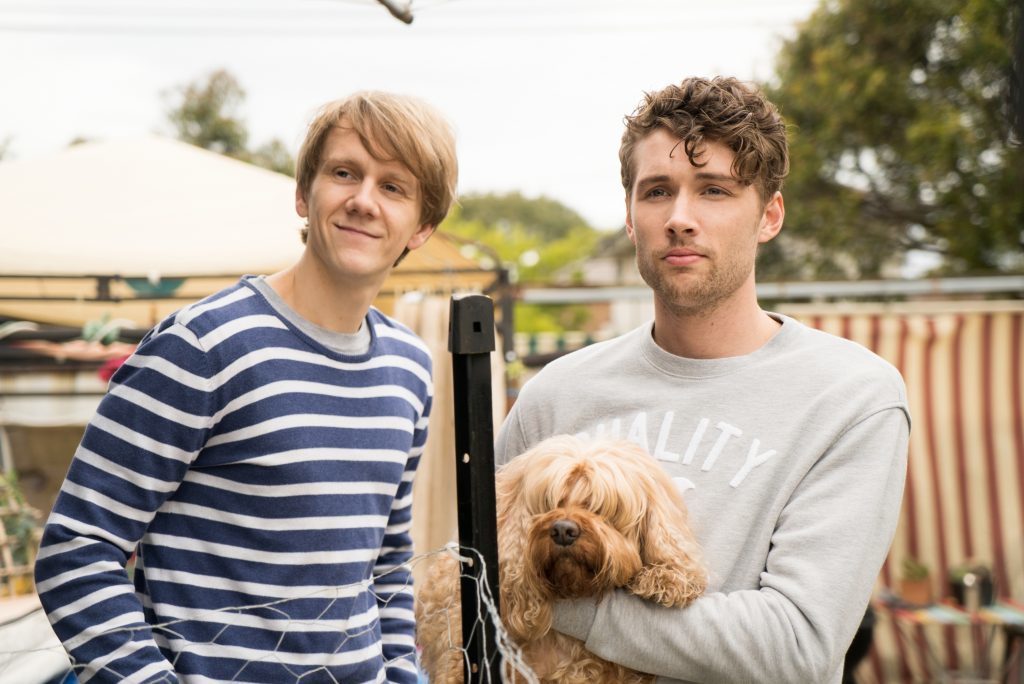 Please Like Me _Josh (Josh Thomas), Arnold (Keegan Joyce) and John the cavoodle_5_7_0055_photo credit Ben Timony_Appvd